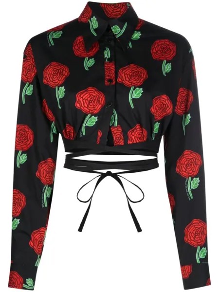 Versace Jeans Couture блузка с длинными рукавами и цветочным принтом, черный