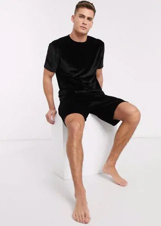 Черная велюровая пижама с шортами ASOS DESIGN-Neutral
