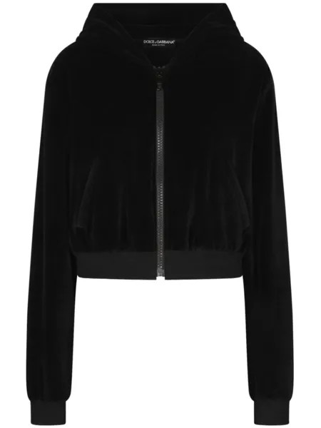Dolce & Gabbana укороченная бархатная куртка на молнии, черный
