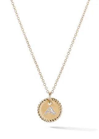 David Yurman 18kt yellow gold Cable Collectibles diamond A initial pendant necklace