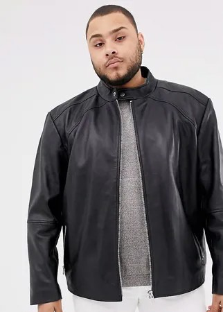 Кожаная байкерская куртка Jacamo Plus-Черный