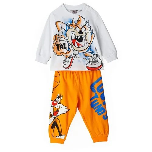 Пижама Original Marines для мальчиков, брюки, застежка отсутствует, брюки с манжетами, рукава с манжетами, размер 9-12 МЕСЯЦЕВ, белый, оранжевый