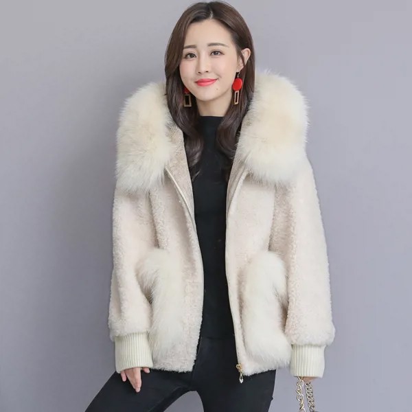 Женское пальто из искусственного меха с капюшоном на осень и зиму, розовая Меховая куртка модного корейского размера плюс, Manteau Femme Hiver 2020 KJ4295