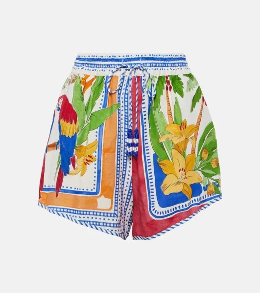 Шорты Tropical Destination, связанные крючком из смесового льна Farm Rio, мультиколор