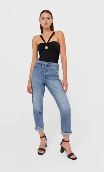 Stradivarius Боди С Горловиной Халтер Черный M