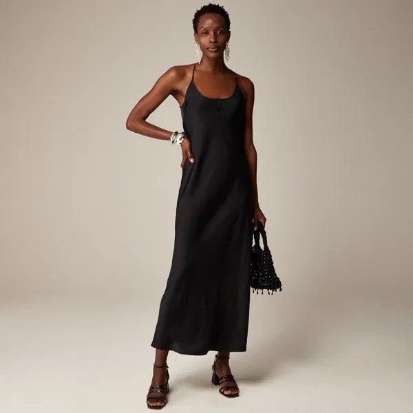 Платье-Комбинация с воротником-хомутиком из атласа J.Crew, черный