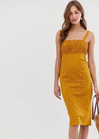 Сарафан миди с присборенным лифом и вышивкой ришелье ASOS DESIGN-Желтый
