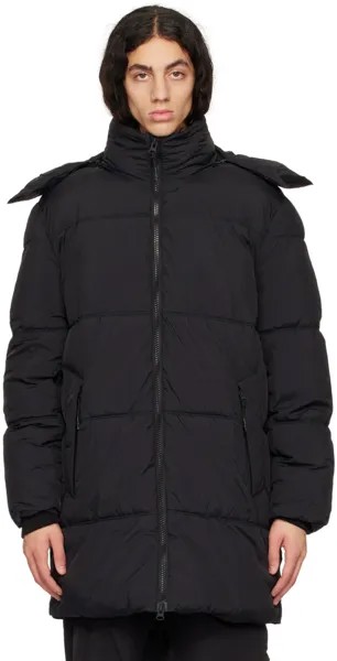 Черная длинная пуховая куртка с капюшоном The Very Warm
