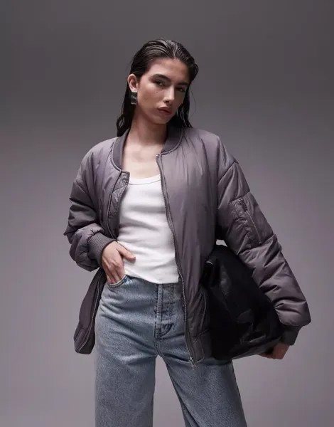 Серый нейлоновый бомбер Topshop