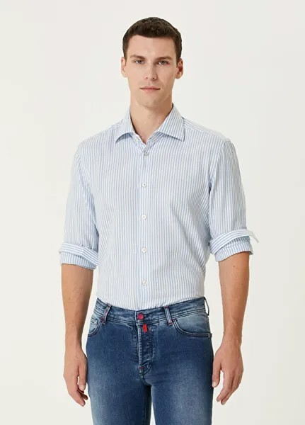 Полосатая рубашка с рисунком Kiton, голубой