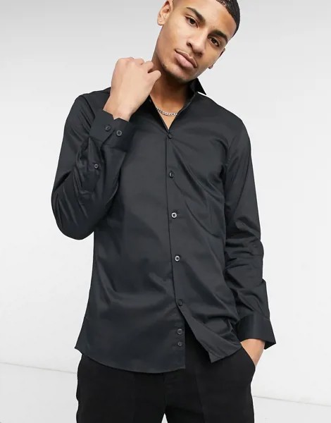 Узкая эластичная рубашка черного цвета Moss London-Черный