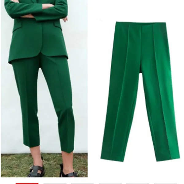 Женские брюки Za 2021, весенние элегантные зеленые брюки, офисные женские брюки с высокой талией, женские шикарные повседневные костюмы, брюки ...