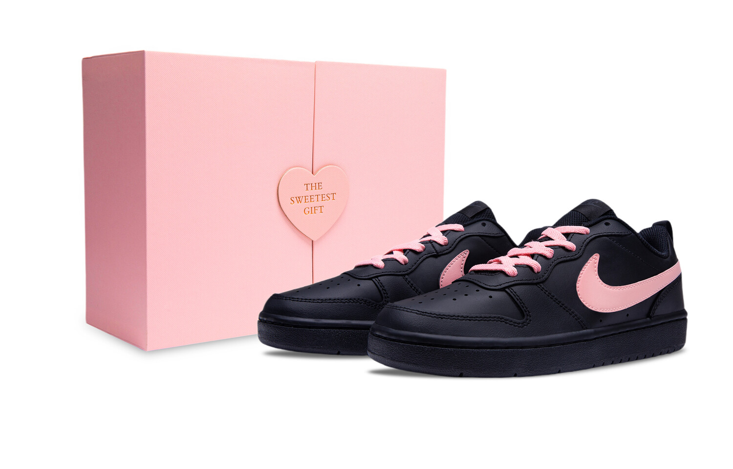Кроссовки Nike Court Borough Skateboarding Shoes Women's Low-top Black/Pink, черный/розовый