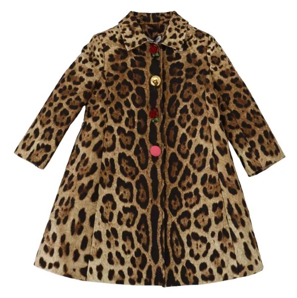 DOLCE - GABBANA Детское пальто Коричневое с леопардовым воротником и длинными рукавами s.Tag 8 лет 1180 долларов США
