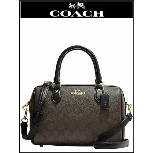 Сумка кросс-боди Coach, фактура зернистая, коричневый, черный