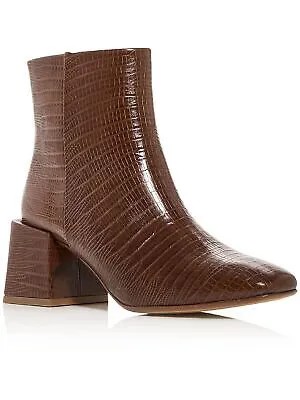 Женские коричневые кожаные ботильоны на блочном каблуке с квадратным носком LOQ Lizard Comfort Lazaro 36