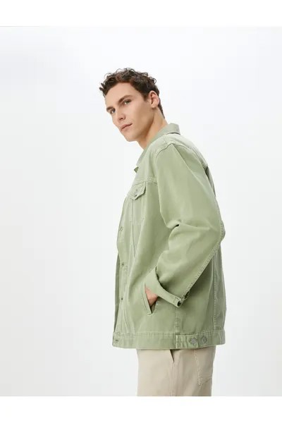 Джинсовая куртка с классическим воротником и карманом на пуговицах Koton, зеленый