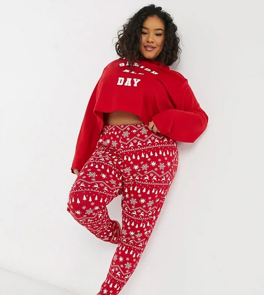Красные пижамные брюки от комплекта с рождественским принтом Outrageous Fortune Plus-Красный