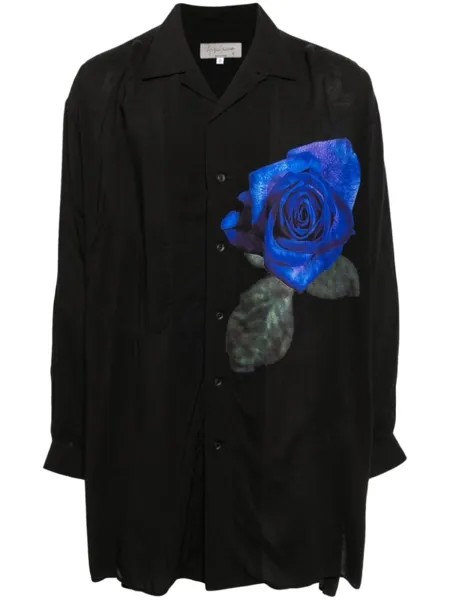 Yohji Yamamoto рубашка с длинными рукавами и цветочным принтом, черный
