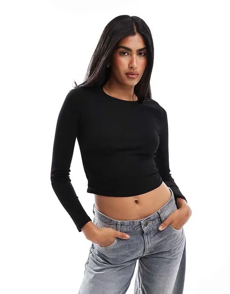Pull&Bear – черная футболка с длинными рукавами