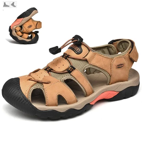 Мужские сандалии больших размеров лето 2022 новые повседневные кожаные пляжные туфли мужские уличные сандалии с нескользящим носком