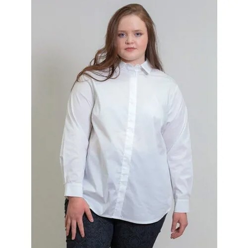 Рубашка , стиль бохо, свободный силуэт, длинный рукав, без карманов, однотонная, размер 54-58, белый