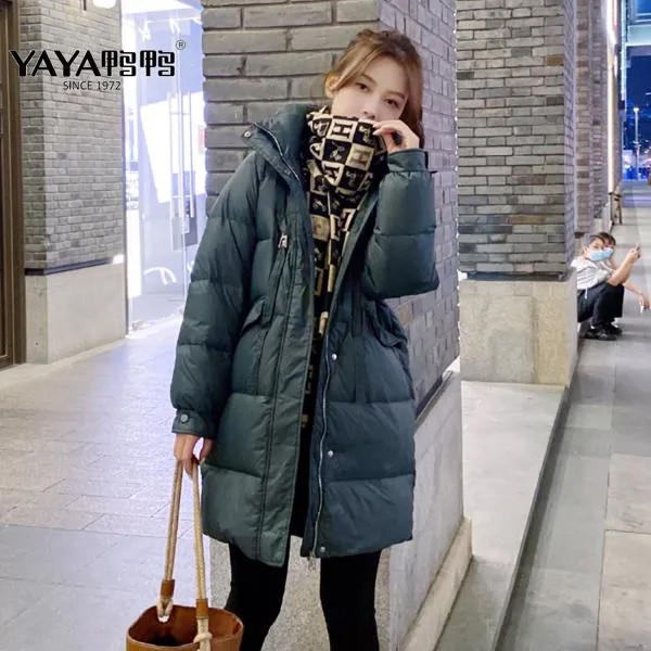 Женский пуховик с капюшоном YAYA 2022, свободная стильная зимняя однотонная теплая куртка средней длины, парки с подкладкой