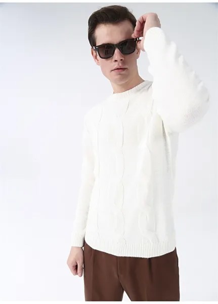Мужской свитер однотонного цвета экрю с круглым вырезом Fabrika Comfort