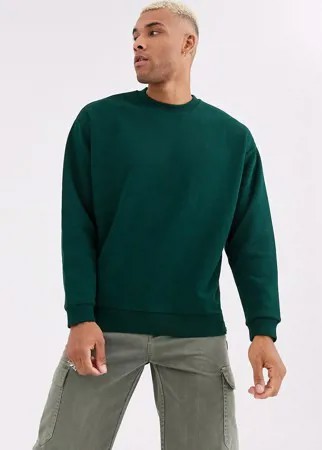 Темно-зеленый oversized-свитшот с серебристыми молниями по бокам ASOS DESIGN