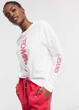Белый лонгслив с логотипом Tommy Jeans