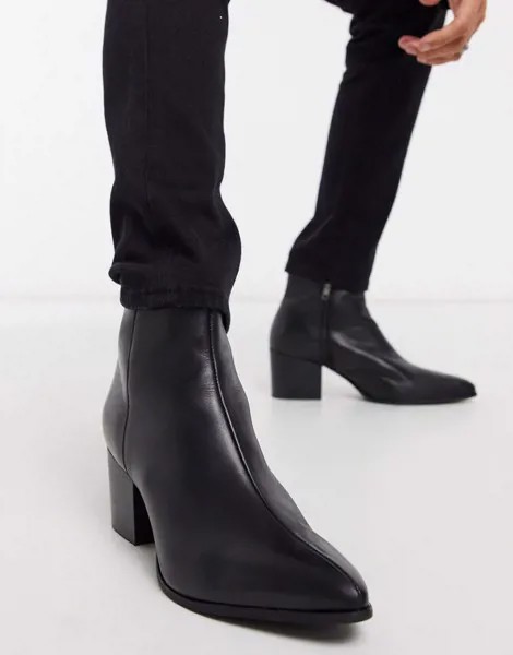 Черные кожаные ботинки челси с острым носом ASOS DESIGN-Черный цвет