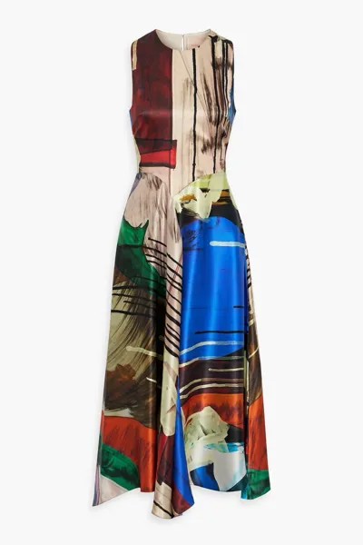 Платье миди из шелкового атласа с принтом Roksanda, синий