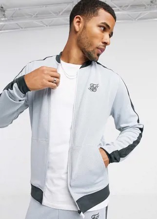 Серый бомбер с отделкой люверсами Siksilk