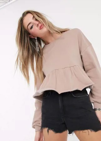Бежевый свитшот с баской Bershka