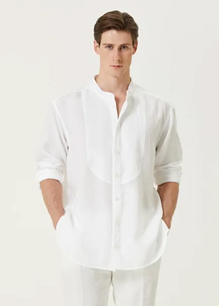 Белая льняная рубашка с вышивкой логотипа на манжете Dolce&Gabbana