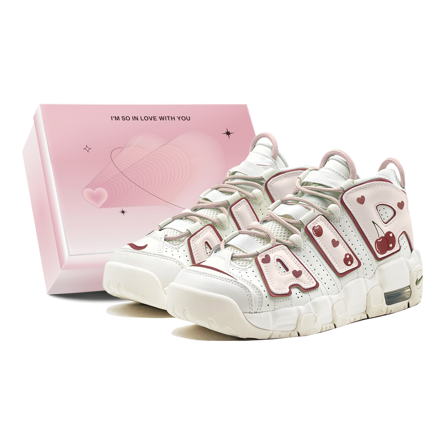 Кроссовки Nike Air More Uptempo Vintage Basketball Shoes Women's Mid-top Pink-white-red, красный