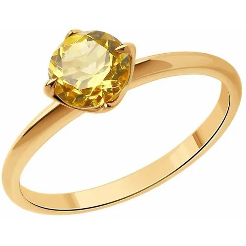 Кольцо Diamant, красное золото, 585 проба, цитрин, размер 18, желтый
