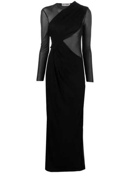 Saint Laurent вечернее платье с прозрачной вставкой, черный