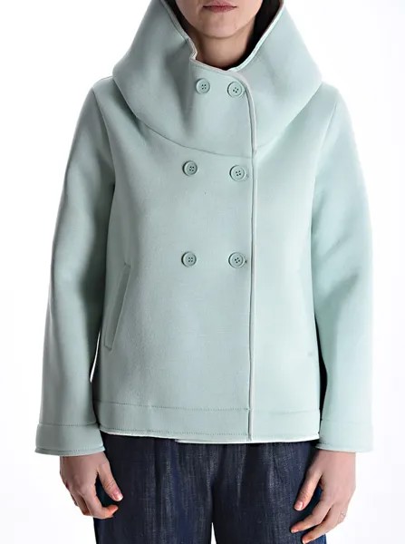 Двубортный пиджак с карманами без подкладки с капюшоном, бледно-бирюзовый