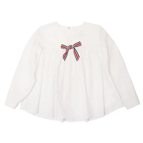 Белая школьная блузка со сборкой и бантом на лифе 158