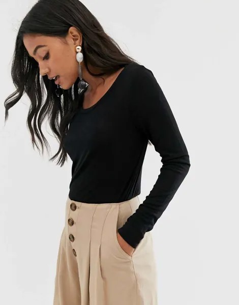 Черный лонгслив с овальным вырезом River Island