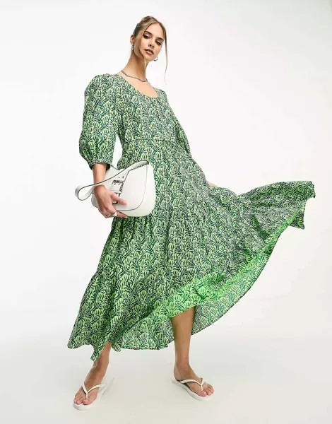 Зеленое платье макси с принтом виноградной лозы Whistles