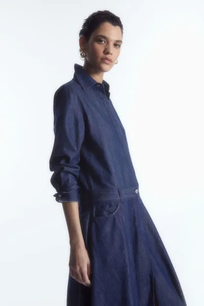 Джинсовое платье-рубашка миди H&M, синий
