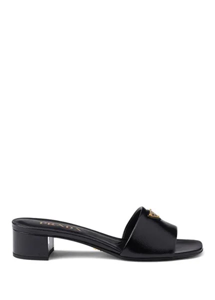 Тапочки из сафьяновой лакированной кожи Prada, черный
