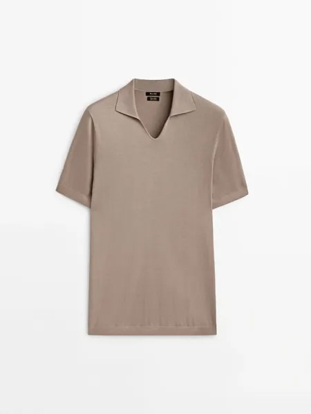 Свитер с короткими рукавами Massimo Dutti Milano Knit Polo, кофейный