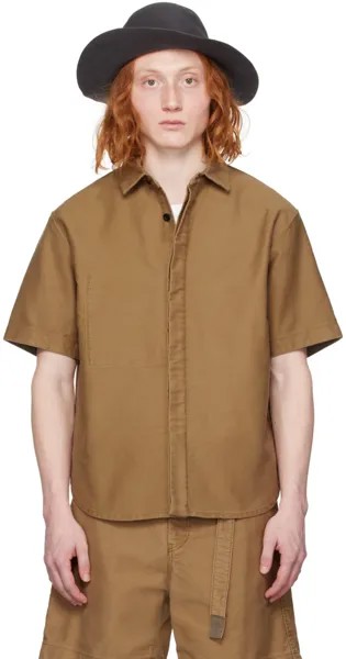 Бежевая рубашка с накладными карманами Sacai