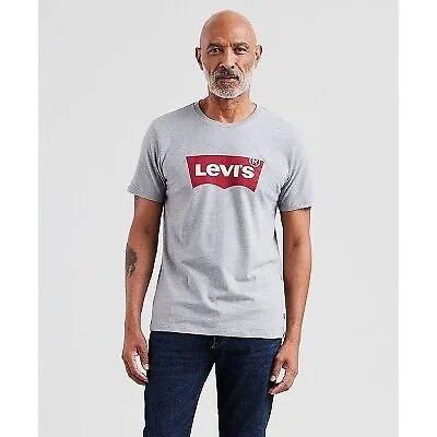 Мужская футболка классического кроя Levis с короткими рукавами и логотипом «летучая мышь» с круглым вырезом — светлая