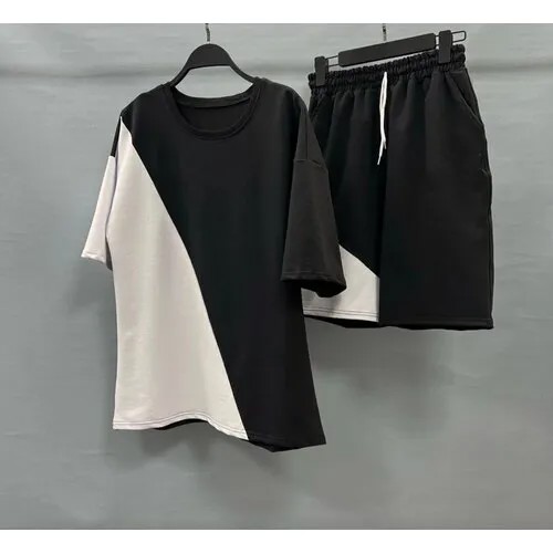 Костюм спортивный Jools Fashion мужской спортивный летний для занятия спортом, шорты майка, размер 52, черный, белый