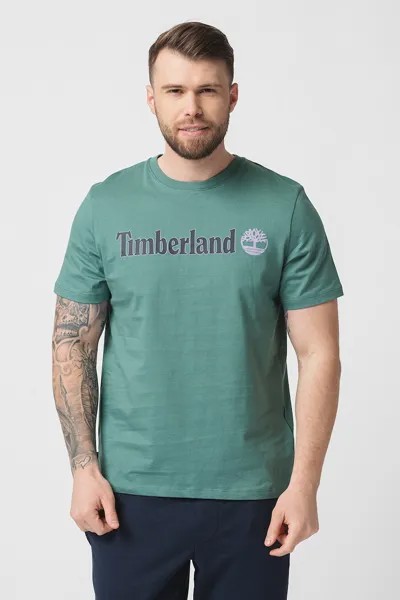 Линейная футболка с овальным вырезом и логотипом Timberland, зеленый