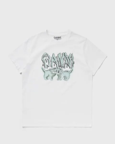 Топ Ganni Basic Jersey Love Cats Relaxed Tee, ярко-белый